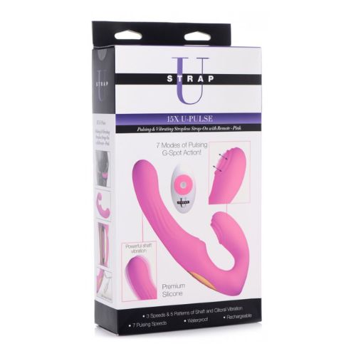 15X U-Pulse Silicone Pulsating & Vibrating Strapless Strap-on w Remote - Pink from Nice 'n' Naughty