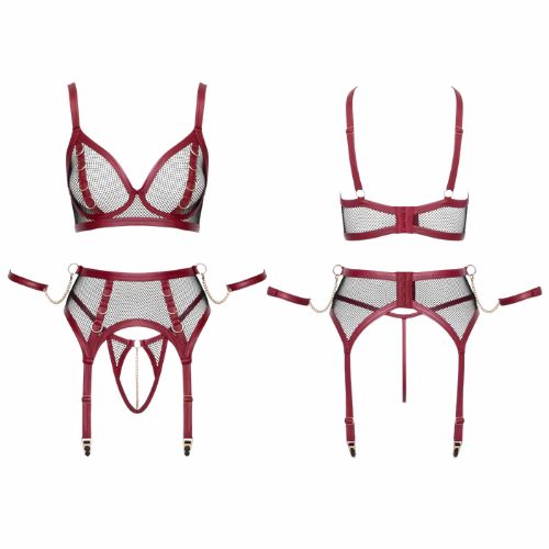Cottelli Bondage 3Pc Mesh Bondage Suspender Set Black and Red from Nice 'n' Naughty