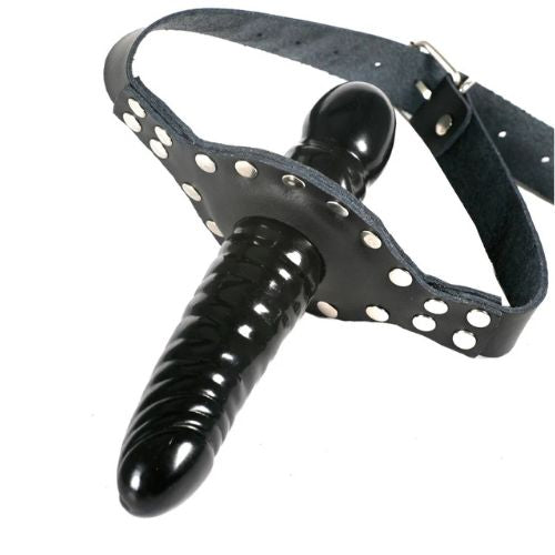 Honour Leather Double Penis Gag Black from Nice 'n' Naughty