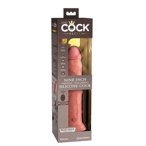 King Cock Elite Remote Control Vibrating Silicone Dual Density Dildo 9 Inch Light Skin Tone from Nice 'n' Naughty