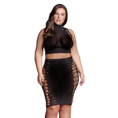 Le Désir Kala XXXVII 2Pc w Turtleneck Crop Top & Skirt Black from Nice 'n' Naughty