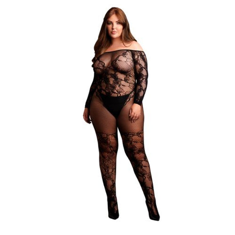 Le Désir Off-Shoulder Bodystocking w Long Sleeves Black from Nice 'n' Naughty