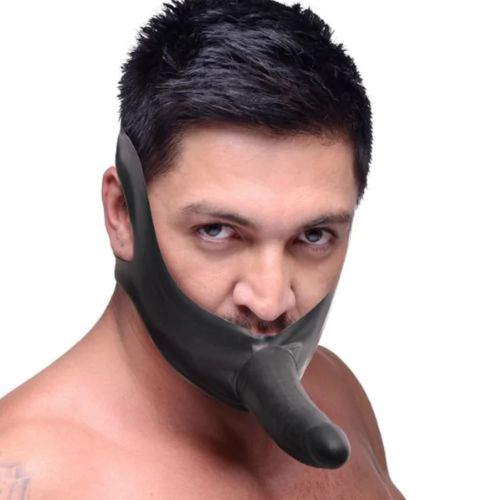 Master Series Face Fuck Strap-On Gag Black Latex from Nice 'n' Naughty