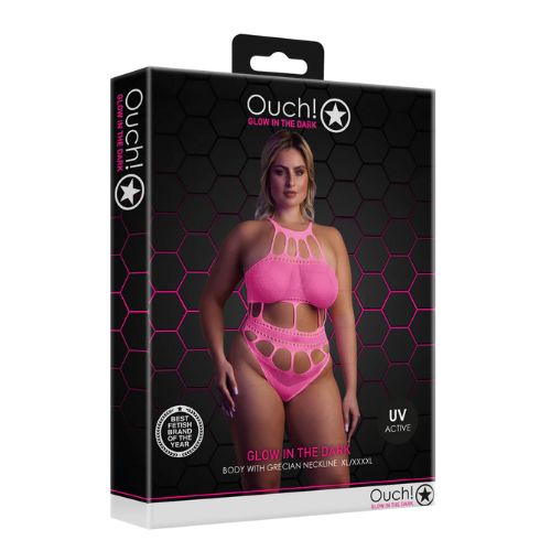 Ouch Body with Grecian Neckline - Plus Size - Neon Pink from Nice 'n' Naughty